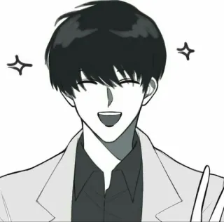 📖 464ff70a Аниме, Счастливый, Персонаж, Знак мира, Мужчина, Оттенки серого whatsapp sticker