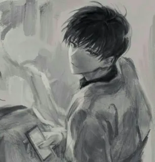 📖 8d28b4f0 Аниме парень, Черно-белое, Искусство, Иллюстрация, Красивый whatsapp sticker