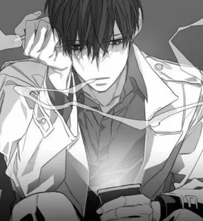 📖 9df64454 Аниме, Курение, Мужчина, Оттенки серого, Телефон, Сигарета whatsapp sticker