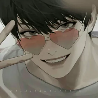 📖 9f788d71 JIL91ZA08UCL0IGI Аниме, Мультфильм, Мужчина, Солнцезащитные очки, Сердечки, Знак мира whatsapp sticker