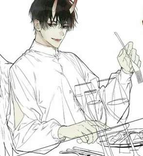 📖 e5fd79b8 Аниме, Дьявол, Ангел, Рога, Крылья, Ужин, Посуда whatsapp sticker