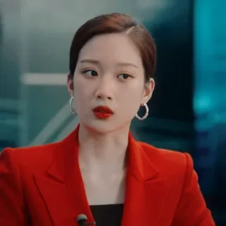 🦋 bde6d6b4 ผู้หญิง, เสื้อเบลเซอร์สีแดง, ผู้ประกาศข่าว, เอเชีย telegram sticker