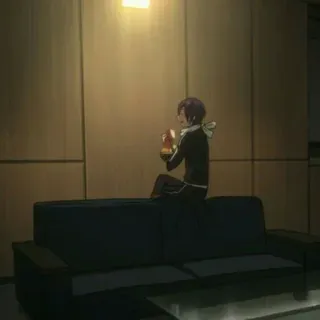 💎 0b2b7d09 Yato Noragami Anime, Personage, Zittend, Bank, Snack telegram sticker