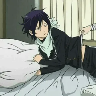 💎 e82472c4 Yato Noragami Anime, Personage, Liggend, Bed, Grappig telegram sticker