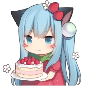 🍰 55ceaa18 Anime, Chibi, Dễ thương, Kawaii, Bánh, Dâu tây, Mèo, Hoa telegram sticker