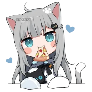 🍕 5de7cfce @HAWKS Anime, Mèo, Cô gái, Pizza, Kawaii, Dễ thương, Manga telegram sticker
