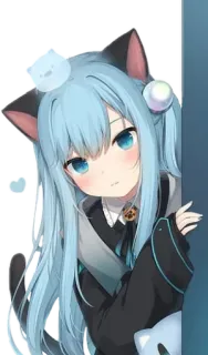 🖤 c901a37c cô gái anime, tai mèo, tóc xanh, kawaii, dễ thương, hoạt hình, manga, nghệ thuật số telegram sticker
