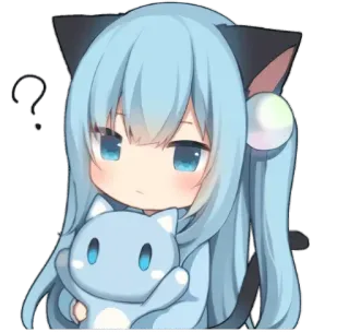 ❓ fdd317f6 Cô gái anime, Tai mèo, Chibi, Dễ thương, Kawaii, Manga, Tóc xanh dương, Hoạt hình telegram sticker