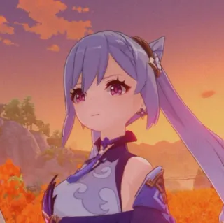 😕 042703b8 Keqing Genshin Impact 각청, 원신, 애니메이션, 게임 캐릭터, 보라색 머리, 여성 telegram sticker