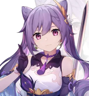 👆 864f94e1 Keqing Genshin Impact 각청, 원신, 애니메이션 여자, 보라색 머리, 비디오 게임 캐릭터, 고양이 귀, 와이푸 telegram sticker