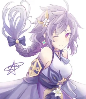 😉 fad06b00 Keqing Genshin Impact 각청, 원신, 애니메이션, 보라색 머리, 비디오 게임, 캐릭터 telegram sticker