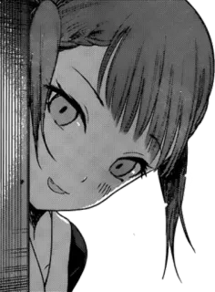 😆 95aefc08 アニメ, マンガ, 女の子, ウインク, 覗き見, モノクロ, キャラクター whatsapp sticker