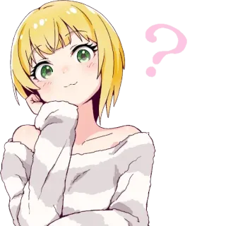 🤔 08c5f89d anime, gadis, pertanyaan, rambut pirang, sweter whatsapp sticker