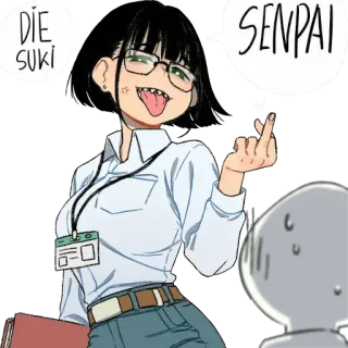 🖕 5c1ae1b0 DIE SUKI SENPAI Anime, Gadis, Kacamata, Kantor, Hati, Jari whatsapp sticker