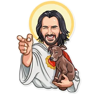 😉 c41eb330 คีอานู รีฟส์, พระเยซู, หมา, ชี้, รัศมี, มีม, ตลก telegram sticker
