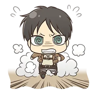😤 137e1572 Eren Yeager Attack on Titan anime, manga, cartoon, running, angry, chibi, attack on titan telegram sticker