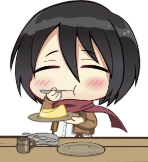 😋 c86f5a12 Mikasa Ackerman Attack on Titan anime, chibi, eating, food, cute, Mikasa, Attack on Titan telegram sticker