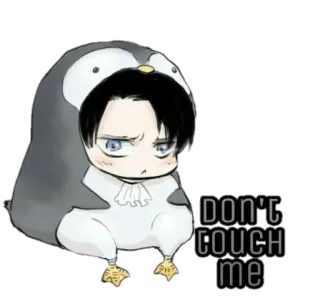 😑 dbac5003 Levi Ackerman Attack on Titan DON'T TOUCH ME anime, character, penguin, levi, attack on titan telegram sticker