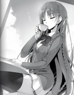 🤔 05447f4c Anime, Mädchen, Tee, Uniform, Sitzend, Innen telegram sticker