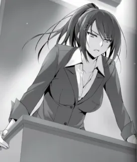 🤔 cf77d1e8 Anime, Frau, Ernst, Geschäftsfrau, Klassenzimmer, Monochrom telegram sticker