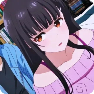 ⭐️ f201592c Anime, Garota, Morena, Suéter, Desenho animado telegram sticker