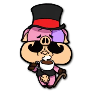 🎩 fe18b9fc świnia, zwierzę, kapelusz, wąsy, słodki, kreskówka whatsapp sticker