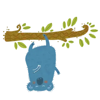 😉 038ce607 koala, słodki, zwierzę, gałąź, śpiący, niebieski, kreskówka, natura telegram sticker