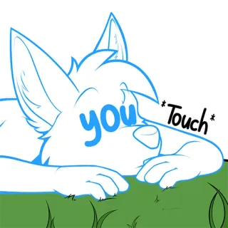 🏌‍♀️ 85bac474 you *Touch* lobo, fofo, desenho animado, azul, tocar, peludo, grama whatsapp sticker