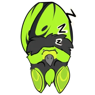 💤 0173dd5f летучая мышь, спящий, милый, мультяшный, животное, зеленый telegram sticker