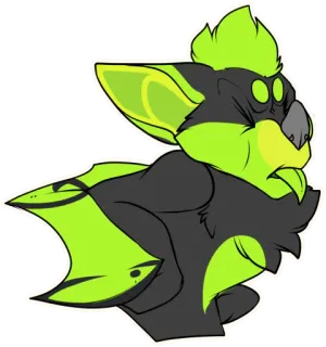 🍇 2f423fe5 Фурри, Антро, Летучая мышь, Зеленый, Животное, Мультфильм telegram sticker