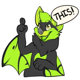 ⬆️ 3be16f11 THIS! летучая мышь, пушистый, животное, мультфильм, пузырь речи, неоново-зеленый telegram sticker