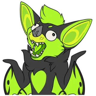 😱 412855fd летучая мышь, животное, мультик, наклейка, неоновый зеленый, пушистый telegram sticker