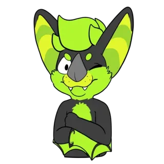 😜 d0a15205 Фурри, Летучая мышь, Антропоморфный, Мультфильм, Животное, Зеленый, Милый telegram sticker