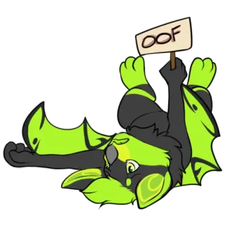 🤕 d9a393ad OOF Фурри, Животное, Мультфильм, Летучая мышь, Зеленый, Уф telegram sticker