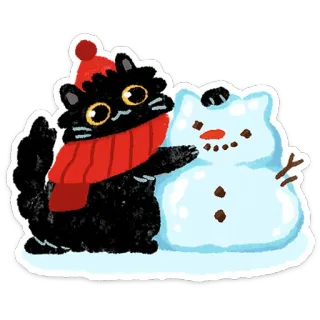 ☃️ bff1eb4c kot, bałwan, zima, szalik, czapka, słodki, śnieg telegram sticker