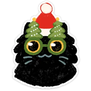 🤓 134512d8 고양이, 크리스마스, 휴일, 축제, 산타 모자, 크리스마스 트리, 안경 telegram sticker