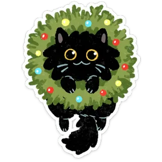 🌲 9b346682 고양이, 화환, 크리스마스, 휴일, 귀여운, 검은 고양이, 축제 telegram sticker