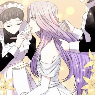 ✨ f5127691 애니메이션, 만화, 캐릭터, 메이드, 머리카락, 브러싱, 여자, 드레스 telegram sticker