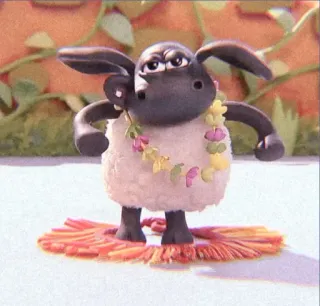 🧸 085d6085 Shaun the Sheep Shaun pecora, pecora, cartone animato, lei di fiori, hawaiano, gonna di paglia, carino whatsapp sticker