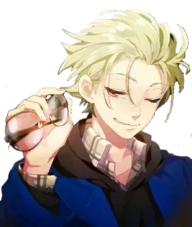 😎 cf46cef2 anime, pelo rubio, ojos rojos, gafas, masculino, sonriendo, seguro telegram sticker