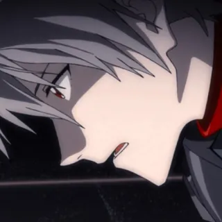 😔 af190238 Kaworu Nagisa Neon Genesis Evangelion アニメ, 渚カヲル, エヴァンゲリオン, 少年, 白髪, 赤い目 telegram sticker