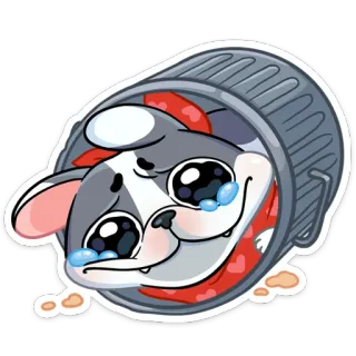 ☺️ 4dd8903d pies, kosz na śmieci, smutny, płacz, naklejka, zwierzę telegram sticker