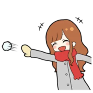 ❄ 6156b4fd ลูกบอลหิมะ, ฤดูหนาว, ผ้าพันคอ, การ์ตูน, เด็กผู้หญิง, หิมะ telegram sticker