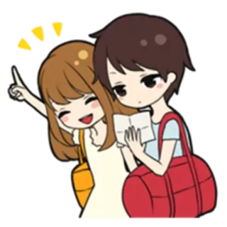 ☝ a9d085df คู่รัก, ท่องเที่ยว, น่ารัก, วันหยุด, การ์ตูน, แผนที่, การเดินทาง telegram sticker