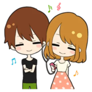 🎼 c25a8c7c คู่รัก, ฟังเพลง, การ์ตูน, ความรัก, น่ารัก, หูฟัง, โรแมนติก telegram sticker
