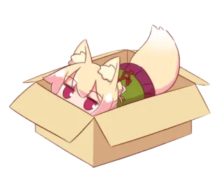 😶 37440906 anime, fox, animal, kawaii, box, cute, cartoon telegram sticker