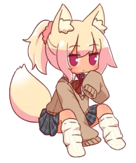 😳 466a5628 anime, kawaii, cute, fox girl, kemonomimi, animal ears, school uniform telegram sticker