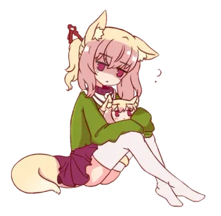 😖 4c247db7 anime, fox girl, kemonomimi, cute, kawaii, girl, sitting, whimsical telegram sticker