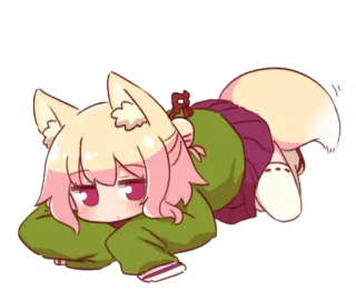 🥱 abfa8e01 anime, fox girl, kemonomimi, cute, relaxed telegram sticker