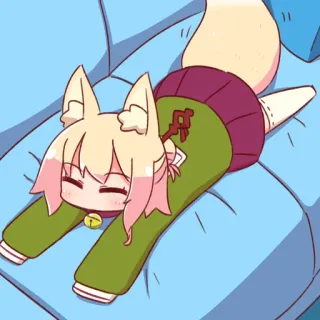 😚 d57d6968 anime, cartoon, fox, cute, lying down, animal telegram sticker